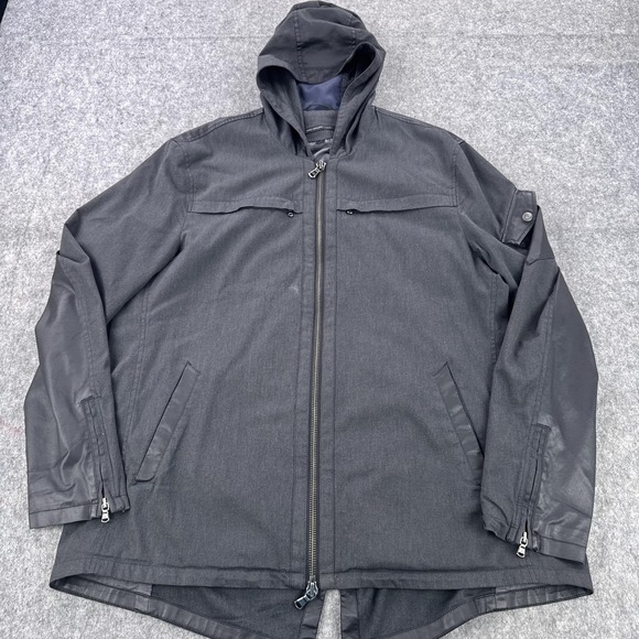 John Varvatos U.S.A. Jacket Mens 2XL Charcoal Hooded Fishtail Parka Zip Pockets